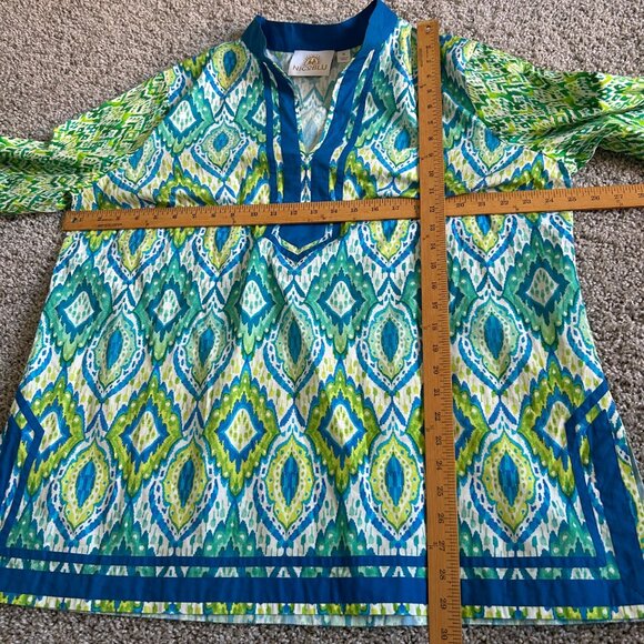 NicoBlu Womens 1X Tunic Top Green & Blue Ikat Print Long Sleeve - Picture 9 of 14